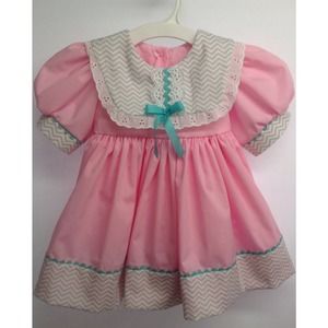 Baby Dress Pink with Grey Chevron Baby Cotton Dress Size 6 mos. Handmade